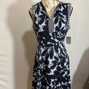 Liz Claiborne Navy and White Floral Sleeveless Summer Dress. New with tag. Size4